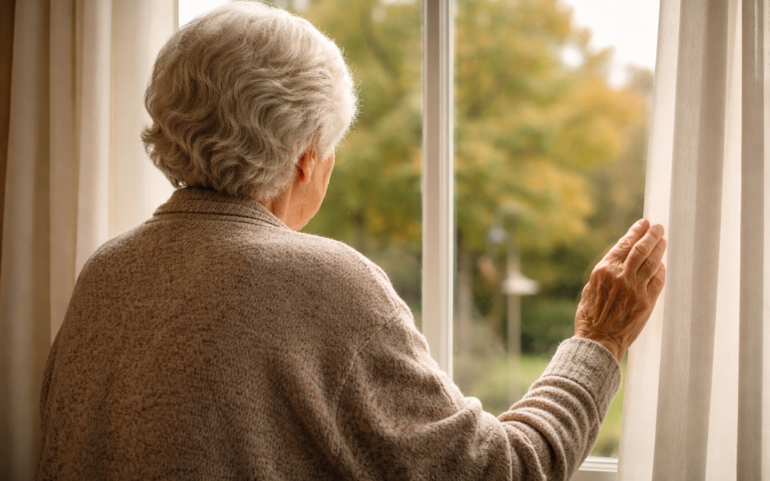 elderly woman looking out the window