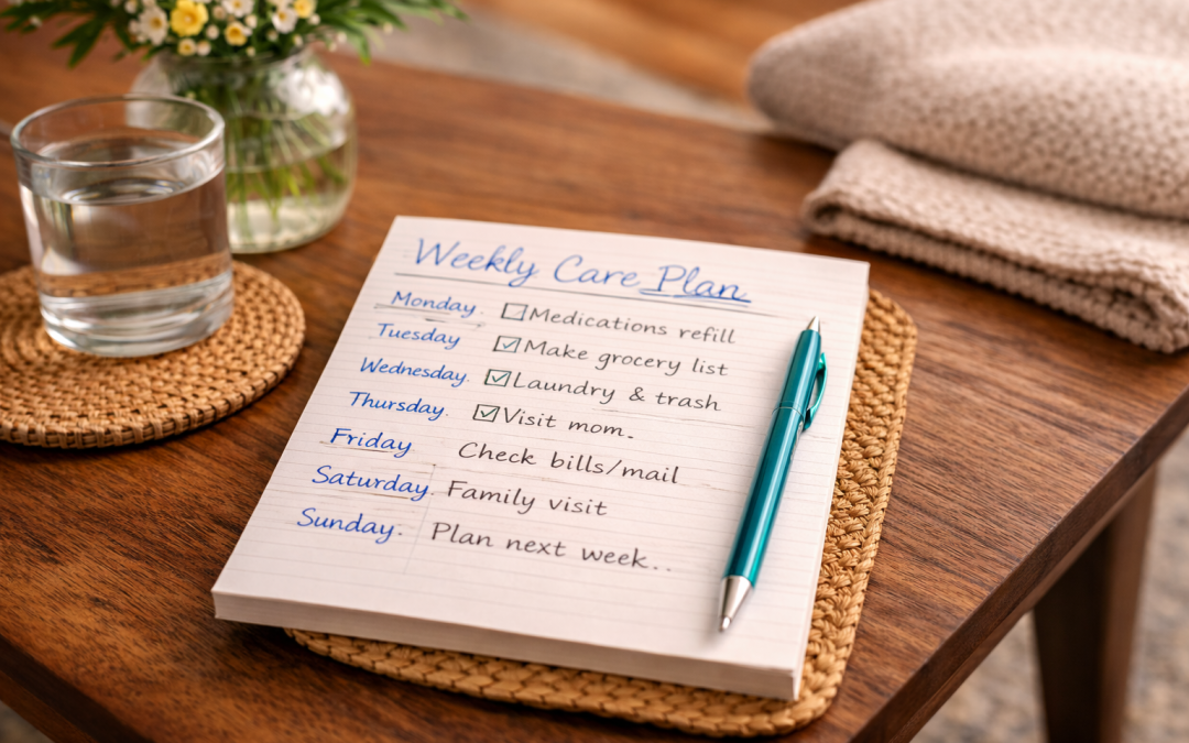 home care to-do list sitting on a coffee table